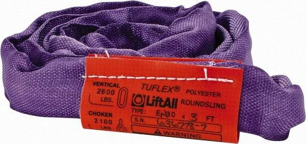 Lift-All - 3' Long x 3" Wide, 2,600 Lb Vertical Capacity, Polyester Web Sling - 2,100 Lb Choker Capacity, 5/8" Diam Chain, Purple - Exact Tool & Supply