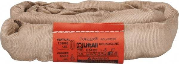 Lift-All - 3' Long x 3" Wide, 10,600 Lb Vertical Capacity, Polyester Web Sling - 8,500 Lb Choker Capacity, 1-1/8" Diam Chain, Tan - Exact Tool & Supply