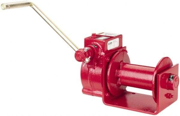 THERN - 2000/1000 Lbs. Load Limit Worm Gear Hand Winch - 2,000 Lbs. Line Pull Capacity, 15 Lbs. Force to Lift 1,000 Pounds, 1/4 inch Cable Diameter - Exact Tool & Supply