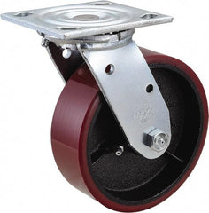 Value Collection - 6" Diam x 2" Wide x 7-1/2" OAH Top Plate Mount Swivel Caster - Polyurethane, 1,200 Lb Capacity, Roller Bearing, 4 x 4-1/2" Plate - Exact Tool & Supply