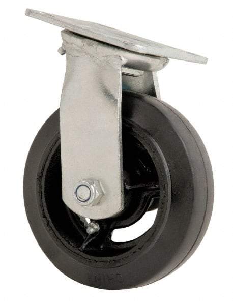 Fairbanks - 6" Diam x 2" Wide x 7-1/2" OAH Top Plate Mount Swivel Caster - Rubber, 500 Lb Capacity, Roller Bearing, 4 x 4-1/2" Plate - Exact Tool & Supply