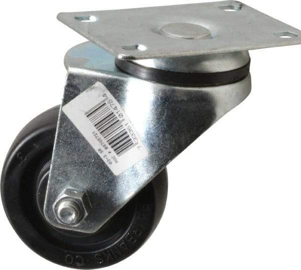 Fairbanks - 3" Diam x 1-1/4" Wide x 4-3/8" OAH Top Plate Mount Swivel Caster - Soft Rubber, 125 Lb Capacity, Self-Lubricating Bearing, 2-7/8 x 3-5/8" Plate - Exact Tool & Supply