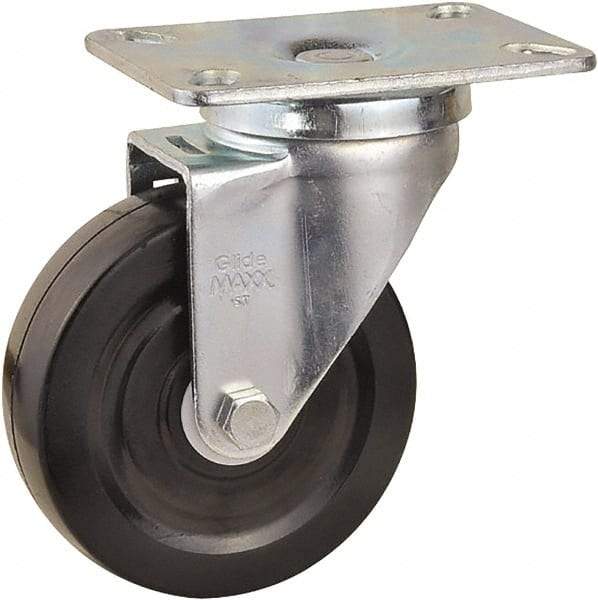 Value Collection - 4" Diam x 1-1/4" Wide x 5-13/32" OAH Top Plate Mount Swivel Caster - Soft Rubber, 200 Lb Capacity, Self-Lubricating Bearing, 2-7/8 x 3-5/8" Plate - Exact Tool & Supply
