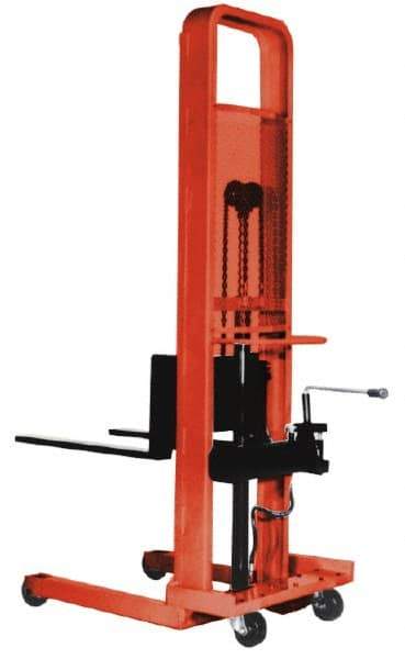 Presto Lifts - 2,000 Lb Capacity, 50" Lift Height, Adjustable Forks Base - Straddle Manually Operated Lift - 3-1/4" Minimum Operating Height - Exact Tool & Supply