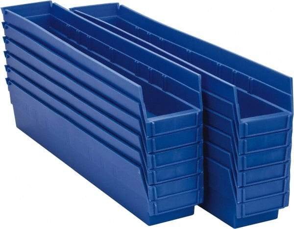 Akro-Mils - 23-5/8" Deep, Blue Hopper Shelf Bin - 4" High x 4-1/8" Wide x 23-5/8" Long - Exact Tool & Supply