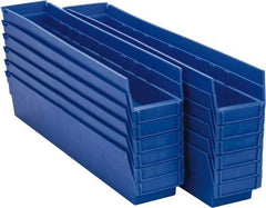 Akro-Mils - 23-5/8" Deep, Blue Hopper Shelf Bin - 4" High x 4-1/8" Wide x 23-5/8" Long - Exact Tool & Supply