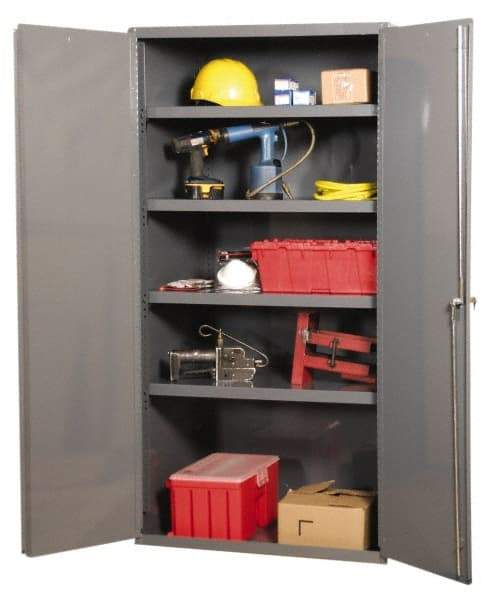 Durham - 3 Shelf Locking Storage Cabinet - Steel, 36" Wide x 24" Deep x 72" High, Gray - Exact Tool & Supply