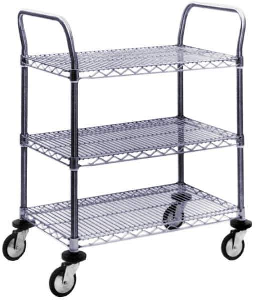 Value Collection - 600 Lb Capacity, 24" Wide x 72" Long x 39" High Wire Cart - 3 Shelf, Steel, Swivel Casters - Exact Tool & Supply