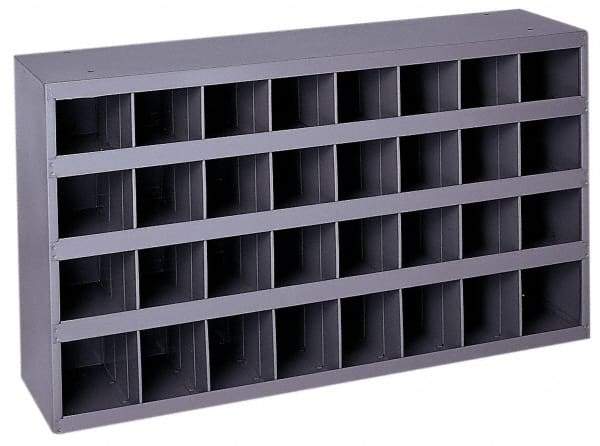 Durham - 32 Bin Bin Shelving Unit with Openings - 33-3/4 Inch Overall Width x 8-1/2 Inch Overall Depth x 19-1/4 Inch Overall Height, Gray Steel Bins - Exact Tool & Supply