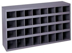 Durham - 32 Bin Bin Shelving Unit with Openings - 33-3/4 Inch Overall Width x 8-1/2 Inch Overall Depth x 19-1/4 Inch Overall Height, Gray Steel Bins - Exact Tool & Supply