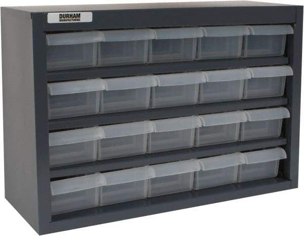 Durham - 20 Drawer, Small Parts Steel Storage Cabinet w/Plastic Drawers - 6-3/8" Deep x 16-3/4" Wide x 12" High - Exact Tool & Supply