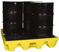 Eagle - 66 Gal Sump, 8,000 Lb Capacity, 4 Drum, Polyethylene Spill Deck or Pallet - 51-1/2" Long x 51-1/2" Wide x 8" High, Yellow, Liftable Fork, Drain Included, Low Profile, Vertical, 2 x 2 Drum Configuration - Exact Tool & Supply