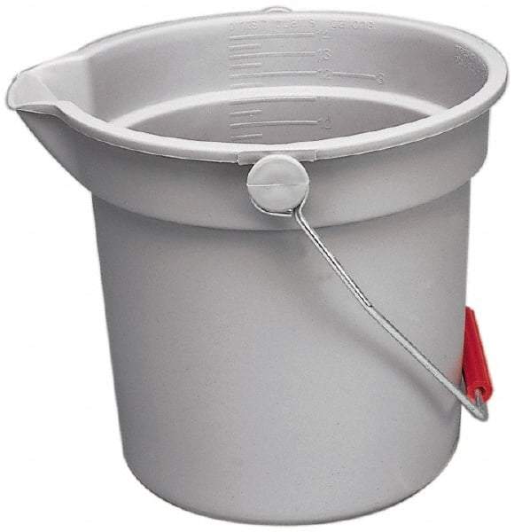 Rubbermaid - 14 Qt, 11-1/4" High, Plastic Round Gray Single Pail with Pour Spout - Handle Included, 12" Top Diam - Exact Tool & Supply