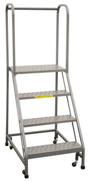 PW Platforms - 4 Step Ladder - Rolling Safety Ladder, 300 Lb Capacity, 40" Platform Height, 26" Base Width x 34" Base Depth - Exact Tool & Supply