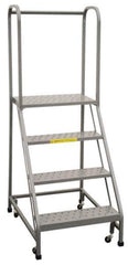 PW Platforms - 4 Step Ladder - Rolling Safety Ladder, 300 Lb Capacity, 40" Platform Height, 26" Base Width x 34" Base Depth - Exact Tool & Supply