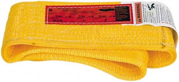 Made in USA - 3' Long x 4" Wide, 9,280 Lb Vertical Capacity, 2 Ply, Nylon Web Sling - 7,420 Lb Choker Capacity - Exact Tool & Supply