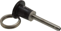 Jergens - 3/16" Diam, 1" Usable Length, Button Handle, Push Button Quick Release Pin - 2-1/8" Overall Length, Grade 17-4 Stainless Steel, Passivated Finish - Exact Tool & Supply