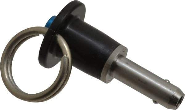 Jergens - 1/4" Diam, 1/2" Usable Length, Button Handle, Push Button Quick Release Pin - 1-3/4" Overall Length, Grade 17-4 Stainless Steel, Passivated Finish - Exact Tool & Supply