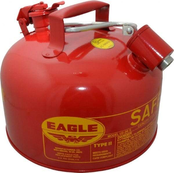 Eagle - 2 Gal Galvanized Steel Type II Safety Can - 9-1/2" High x 11-1/4" Diam, Red with Yellow - Exact Tool & Supply