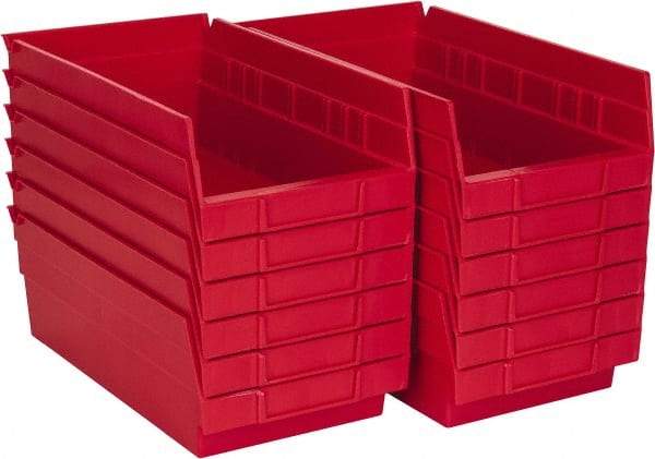 Akro-Mils - 11-5/8" Deep, Red Hopper Shelf Bin - 4" High x 6-5/8" Wide x 11-5/8" Long - Exact Tool & Supply