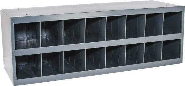 Durham - 16 Bin Bin Shelving Unit with Openings - 33-3/4 Inch Overall Width x 12 Inch Overall Depth x 11-1/2 Inch Overall Height, Gray Steel Bins - Exact Tool & Supply