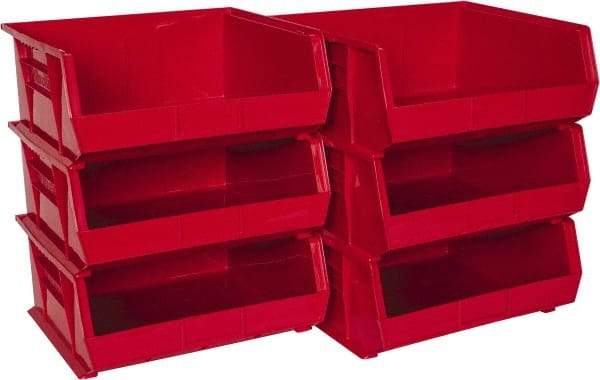 Akro-Mils - 75 Lb. Load Capacity, 14-3/4" Deep, Red Polymer Hopper Stacking Bin - 7" High x 16-1/2" Wide x 14-3/4" Long - Exact Tool & Supply