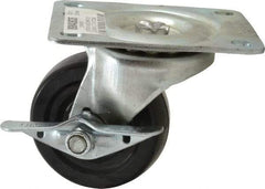 Value Collection - 3" Diam x 1-1/4" Wide x 3-13/16" OAH Top Plate Mount Swivel Caster with Brake - Soft Rubber, 175 Lb Capacity, Self-Lubricating Bearing, 3-1/8 x 4-1/8" Plate - Exact Tool & Supply