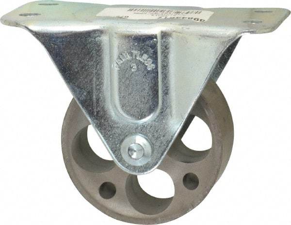 Albion - 3" Diam x 1-3/16" Wide x 3-13/16" OAH Top Plate Mount Rigid Caster - Cast Iron, 300 Lb Capacity, Plain Bearing, 2-1/2 x 4-15/16" Plate - Exact Tool & Supply