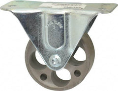 Albion - 3" Diam x 1-3/16" Wide x 3-13/16" OAH Top Plate Mount Rigid Caster - Cast Iron, 300 Lb Capacity, Plain Bearing, 2-1/2 x 4-15/16" Plate - Exact Tool & Supply