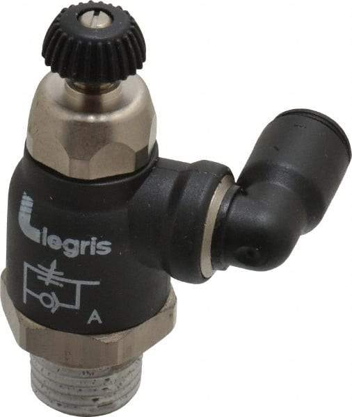 Legris - 1/4" Tube OD x 1/4" Male NPT Compact Swivel Outlet Flow Control Regulator - 0 to 145 psi & Nylon Material - Exact Tool & Supply