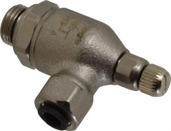 Legris - 6mm Tube OD x 1/4" BSPP Metal Flow Control Regulator - 0 to 145 psi, Buna Nitrile O-Ring & Treated Brass Material - Exact Tool & Supply