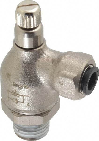 Legris - 1/4" Tube OD x 1/4" NPT Metal Flow Control Regulator - 0 to 145 psi & Treated Brass Material - Exact Tool & Supply