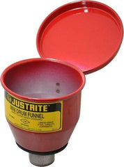 Justrite - 4-1/2" High x 4-1/2" Diam, Galvanized Steel, Manual Closing Pail Funnel with Flame Arrester - 1" Arrester/Tube Length, 5 Gal Drum/Pail Capacity - Exact Tool & Supply