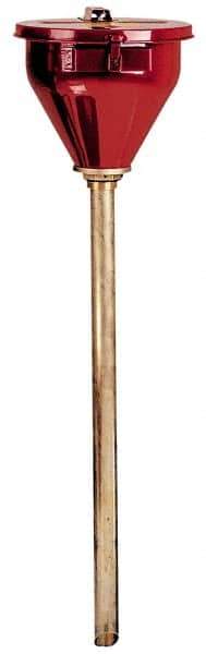 Justrite - 10" High x 10-3/4" Diam, Galvanized Steel, Self Closing Drum Funnel with Viscous Liquids Tube - 33" Arrester/Tube Length, 30 to 50 Gal Drum/Pail Capacity - Exact Tool & Supply