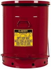 Justrite - 21 Gallon Capacity, Galvanized Steel Disposal Can - 18-3/8 Inch Wide/Diameter x 23-7/16 Inch High, Red, Foot Operated, Approved FM and UL - Exact Tool & Supply