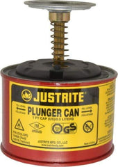 Justrite - 1 Pint Capacity, 5-1/4 Inch High x 4-7/8 Inch Diameter, Steel Plunger Can - 2-3/4 Inch Dasher Diameter, Red, Approval Listing/Regulation FM - Exact Tool & Supply