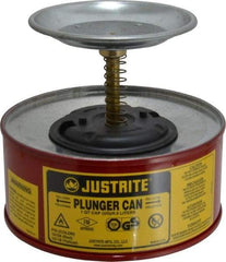 Justrite - 1 Quart Capacity, 5-5/8 Inch High x 7-1/4 Inch Diameter, Steel Plunger Can - 5 Inch Dasher Diameter, Red, Approval Listing/Regulation FM - Exact Tool & Supply