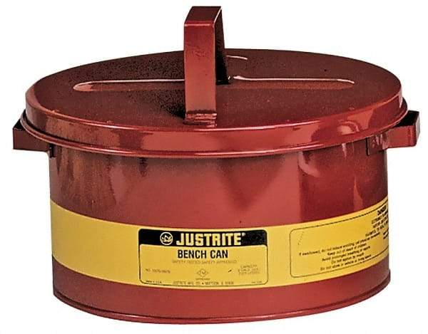 Justrite - 1 Gallon Capacity, Coated Steel, Red Bench Can - 4-1/2 Inch High x 9-3/8 Inch Diameter, 7-1/2 Inch Dasher Diameter - Exact Tool & Supply