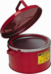 Justrite - 2 Gallon Capacity, Coated Steel, Red Bench Can - 5-7/8 Inch High x 11-1/2 Inch Diameter, 9-3/4 Inch Dasher Diameter - Exact Tool & Supply
