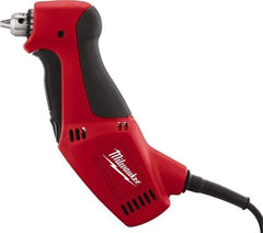 Milwaukee Tool - 3/8" Keyed Chuck, 1,300 RPM, Angled Handle Electric Drill - 3.5 Amps, 120 Volts, Reversible, Includes Chuck Key with Holder - Exact Tool & Supply