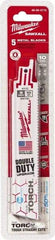 Milwaukee Tool - 6" Long x 1" Thick, Bi-Metal Reciprocating Saw Blade - Straight Profile, 10 TPI, Toothed Edge, Universal Shank - Exact Tool & Supply