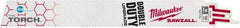 Milwaukee Tool - 9" Long x 1" Thick, Bi-Metal Reciprocating Saw Blade - Straight Profile, 10 TPI, Toothed Edge, Universal Shank - Exact Tool & Supply