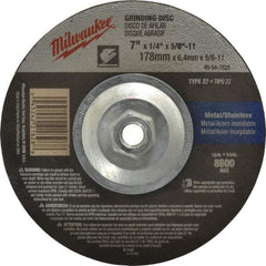 Milwaukee Tool - 24 Grit, 7" Wheel Diam, 1/4" Wheel Thickness, Type 27 Depressed Center Wheel - Aluminum Oxide, Resinoid Bond, R Hardness, 8,600 Max RPM, Compatible with Angle Grinder - Exact Tool & Supply