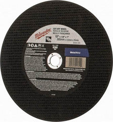 Milwaukee Tool - 12" 24 Grit Aluminum Oxide Cutoff Wheel - 1/8" Thick, 1" Arbor, 6,360 Max RPM, Use with Angle Grinders - Exact Tool & Supply