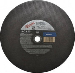 Milwaukee Tool - 14" 24 Grit Aluminum Oxide Cutoff Wheel - 1/8" Thick, 1" Arbor, 5,400 Max RPM, Use with Angle Grinders - Exact Tool & Supply