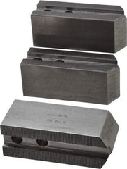 H & R Manufacturing - 1.5mm x 60° Serrated Attachment, Square Soft Lathe Chuck Jaw - 3 Jaws, Steel, 1.181" Btw Mount Hole Ctrs, 5" Long x 1-3/4" Wide x 2" High, 0.63" Groove, 12mm Fastener - Exact Tool & Supply