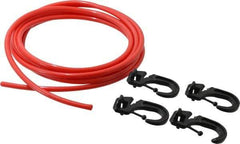 Polyflex - 10' Long x 1/4" Diam, Red Tie Down Rope Kit - With 4 Hooks - Exact Tool & Supply