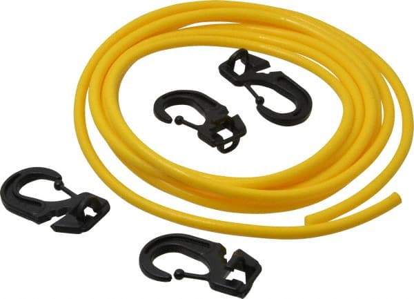 Polyflex - 10' Long x 1/4" Diam, Yellow Tie Down Rope Kit - With 4 Hooks - Exact Tool & Supply
