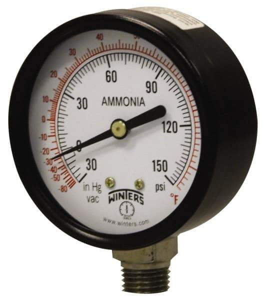 Winters - 4" Dial, 1/4 Thread, 30-0-300 Scale Range, Pressure Gauge - Lower Connection Mount, Accurate to 3-2-3% of Scale - Exact Tool & Supply