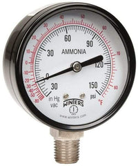 Winters - 2-1/2" Dial, 1/4 Thread, 30-0-150 Scale Range, Pressure Gauge - Lower Connection Mount, Accurate to 3-2-3% of Scale - Exact Tool & Supply